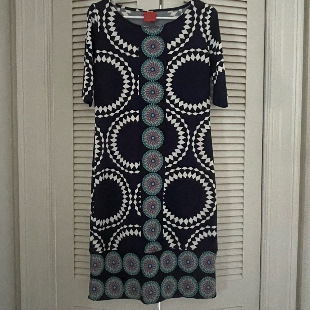 NWOT Tracy Negoshian Navy and White Midi Dress Size Small